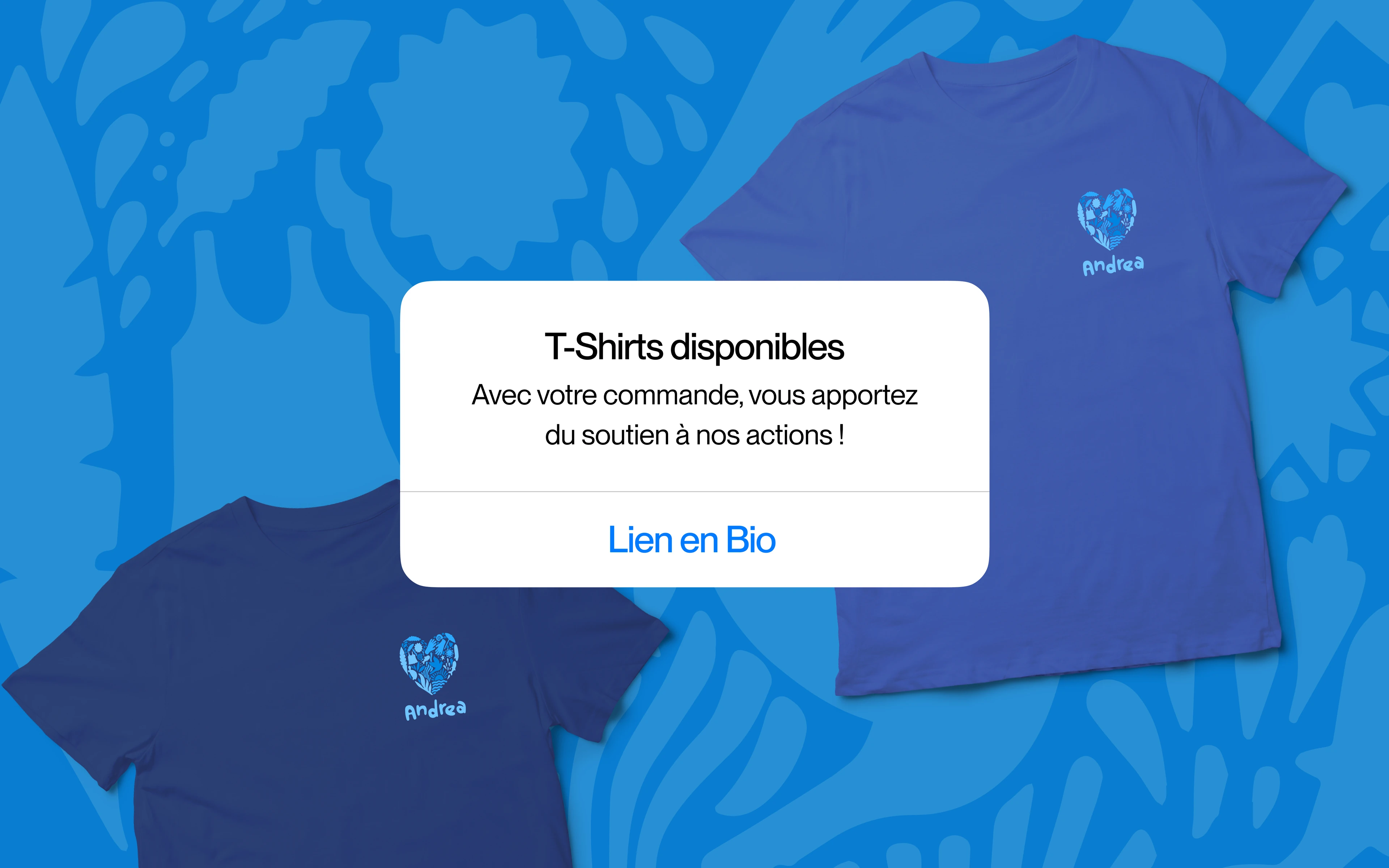T-shirts brodés de l'association Andrea — merchandising solidaire pour soutenir la santé des enfants en Afrique