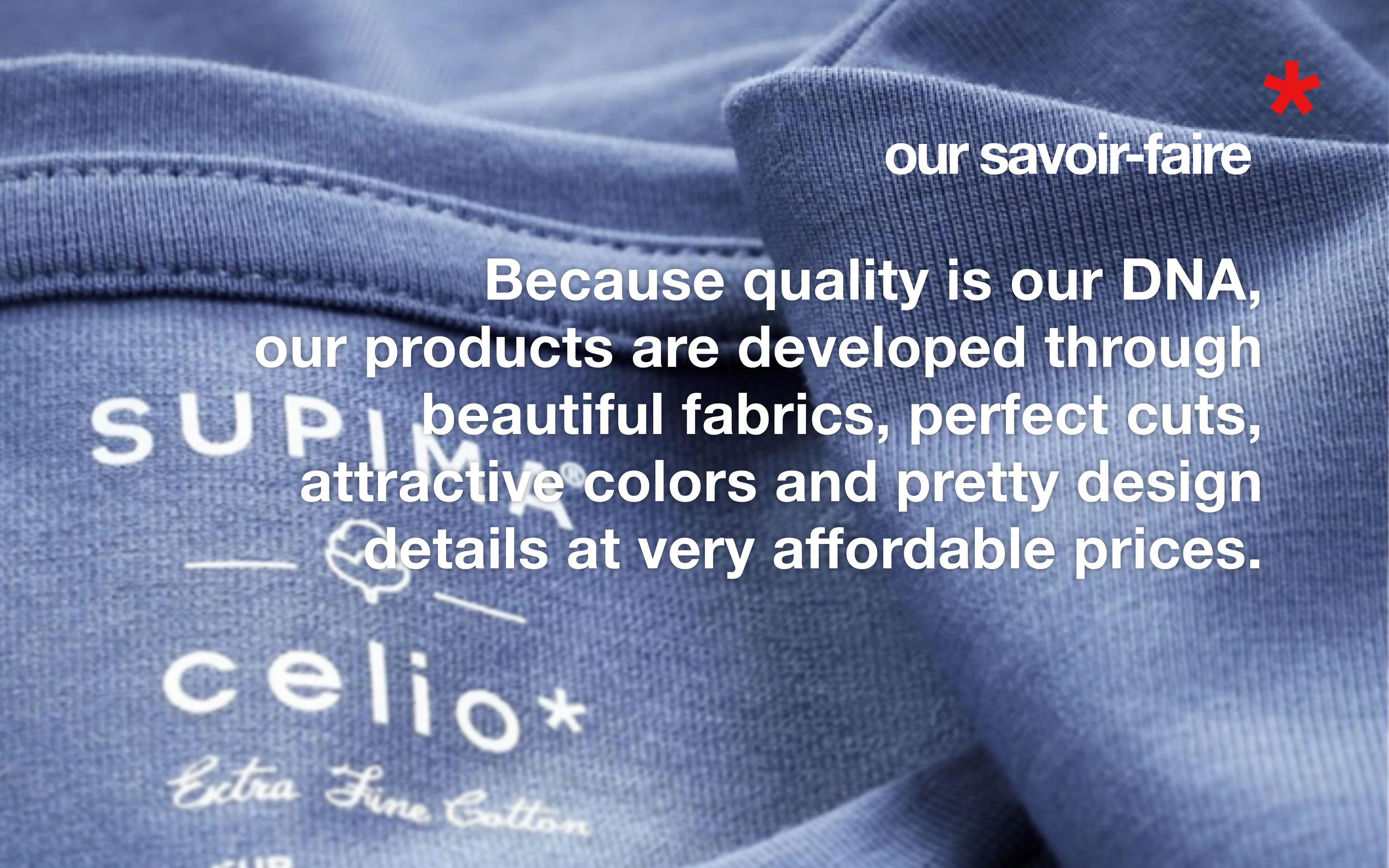 Page savoir-faire du fanzine Celio — qualité tissu Extra Fine Cotton, logotype celio*