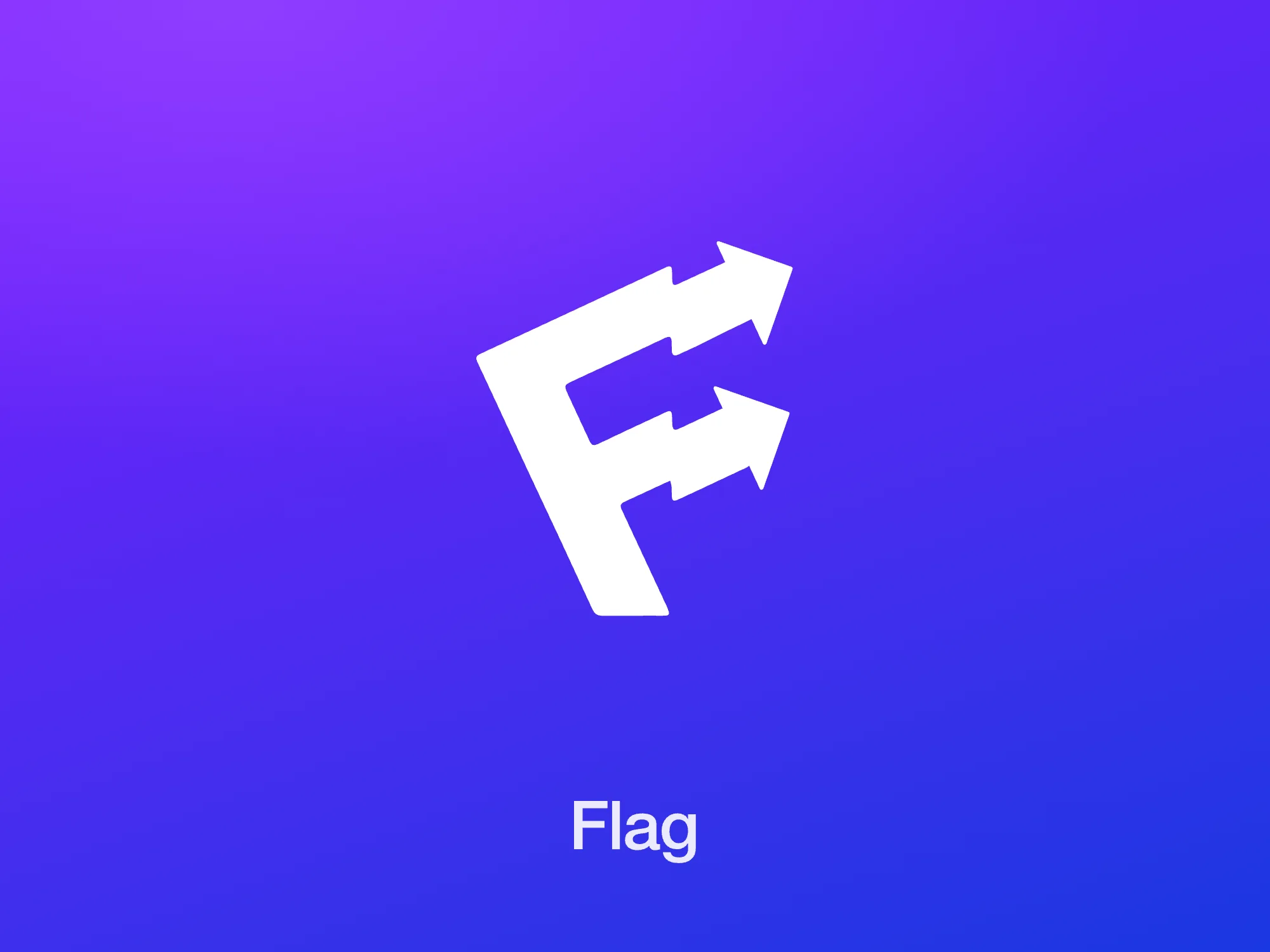 Identité Flag : le monogramme F et le wordmark, en blanc sur le dégradé violet de la marque