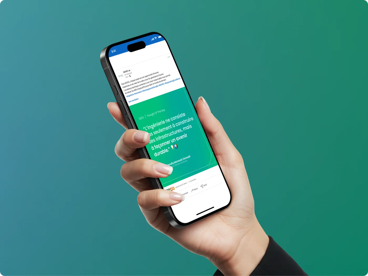 Communication digitale Novec sur LinkedIn — contenu éditorial et posts de marque