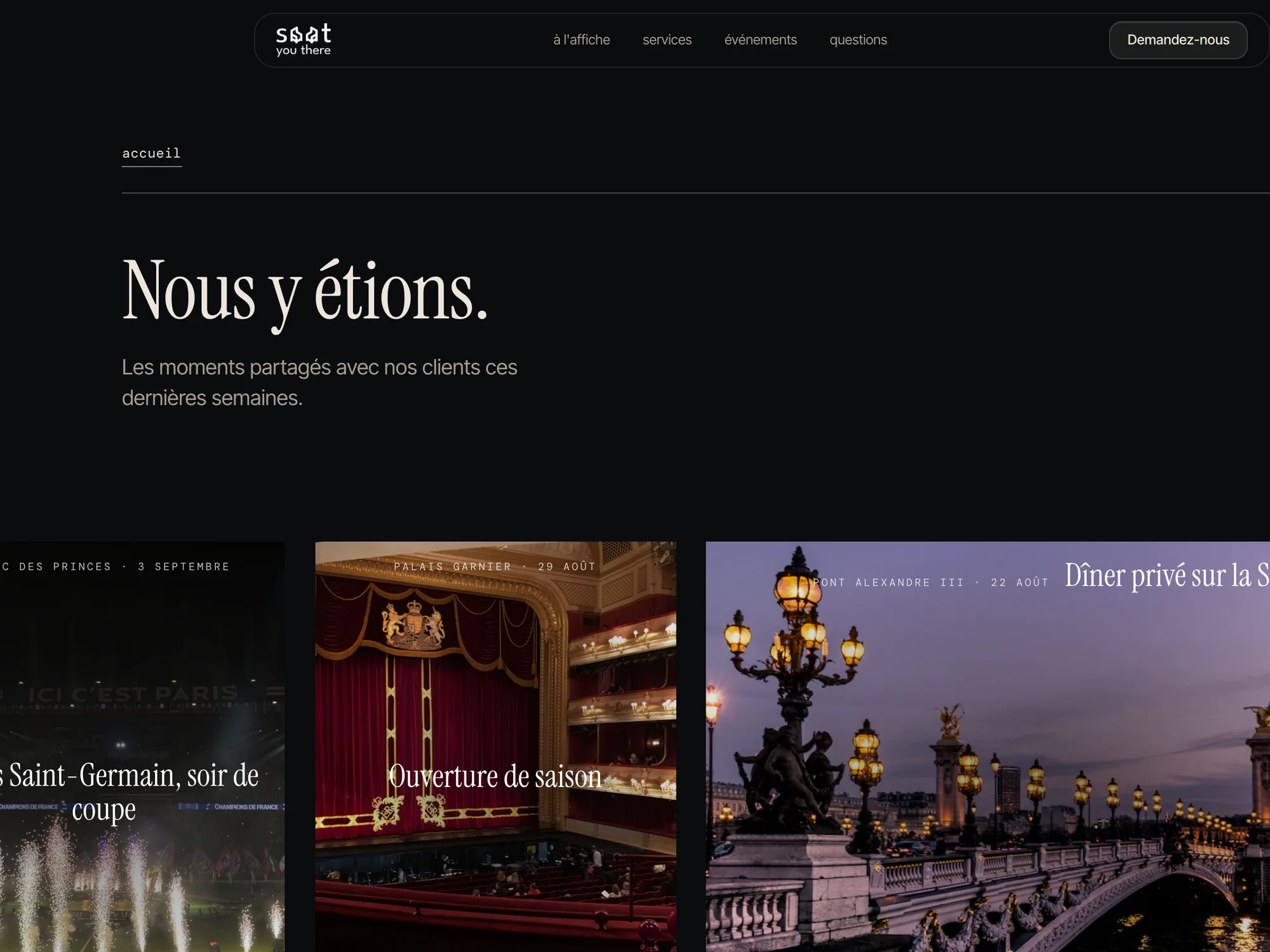 Derniers événements accompagnés par Seat you there, photographies du client